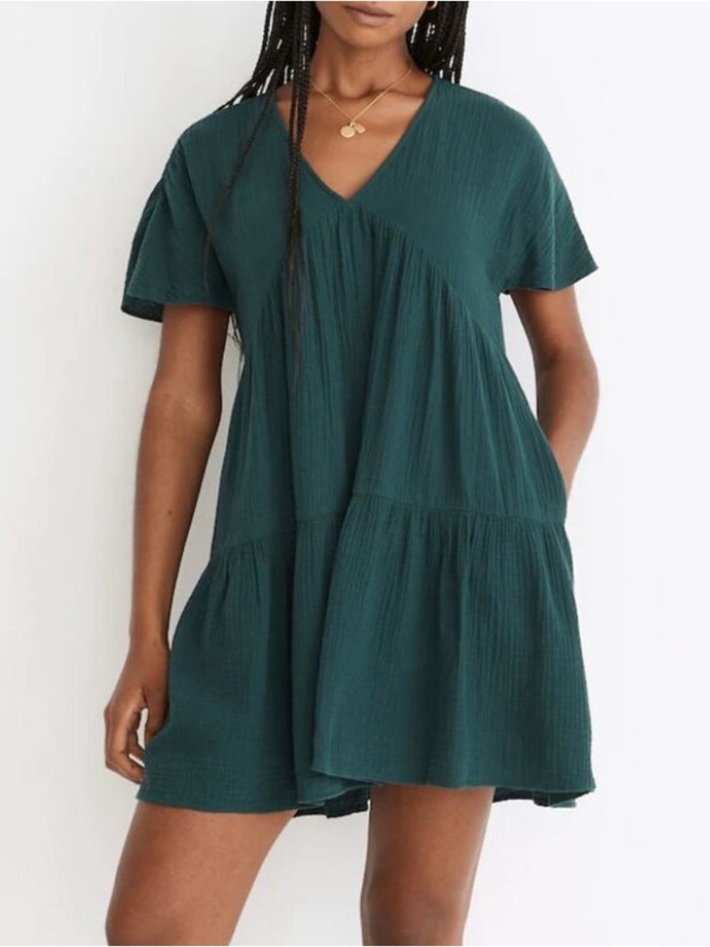MadeWell Lightspun Popover Tiered Mini Dress Green - Size XXL